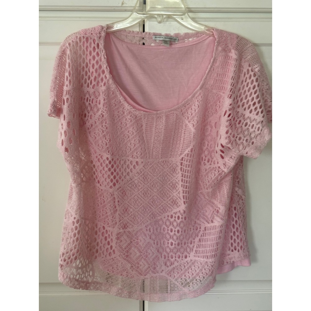 Maria Gabrielle‎ Pink Lace Overlay Top Short Sleeve Scoop Neck PXL Petite XL